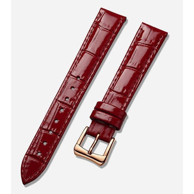 Waterproof ladies watch calendar red crocodile-pattern leather strap with gold buckle.