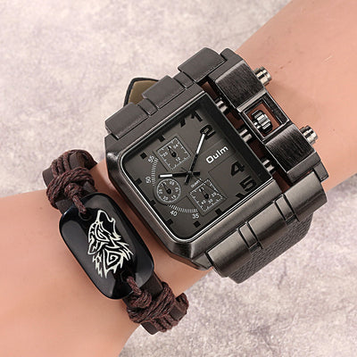 Men's large dial quartz watch set with a sleek bracelet, perfect for style and confidence.